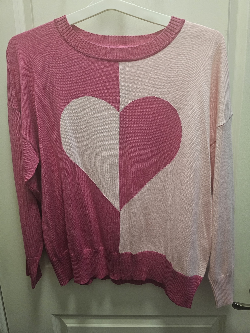 Cable & Gauge Pink Two-Tone Heart Crewneck Sweater